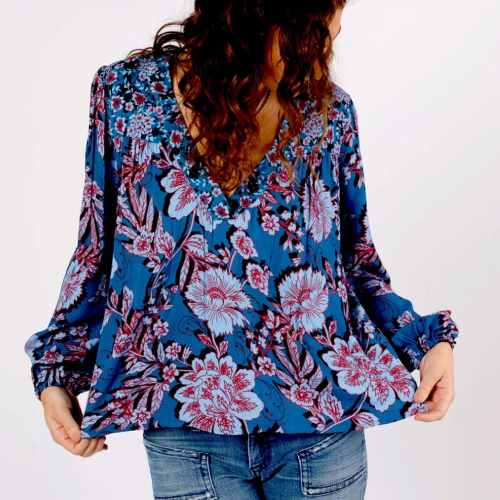 Free People / Band of The Free Josie Sapphire Blue Floral Medium NWT